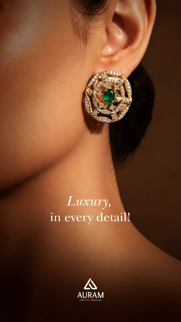 Auram Jewellery Emerald & Diamond Stud Earring - Luxury in every detail