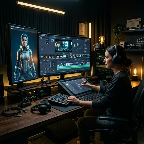 AI Video Editing Suite in Modern Advertising Studio